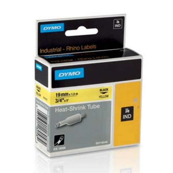Dymo originální páska do tiskárny štítků, Dymo, 18058, S0718340, černý tisk/žlutý podklad, 1.5m, 19mm, RHINO plochá smršťovací buž