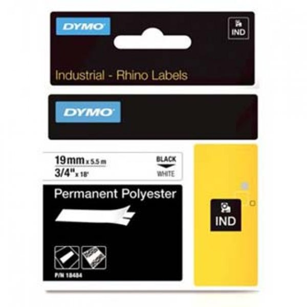 Dymo originální páska do tiskárny štítků, Dymo, 18484, černý tisk/bílý podklad, 5.5m, 19mm, RHINO permanentní polyesterová D1