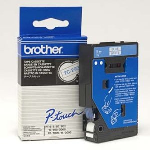 Brother - Bílá, modrá - Role (0,9 cm x 7,7 m) 1 kusy páska pro tiskárnu - pro P-Touch PT-15, PT-20, PT-2000, PT-3000, PT-500, PT-5000, PT-6, PT-8, PT-8E