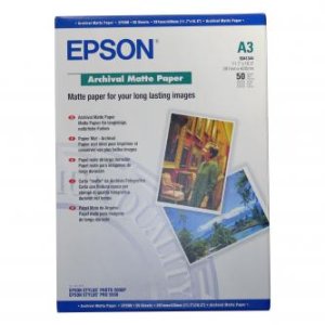 Epson Archival Matte Paper, bílá, 50, ks C13S041344, pro inkoustové tiskárny, 297x420mm (A3), A3, 192 g/m2