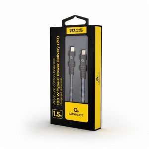 Gembird kábel nabíjací USB-C (M) na USB -C  (M), 100W, prémiový, opletený, 1.5 m, čierny