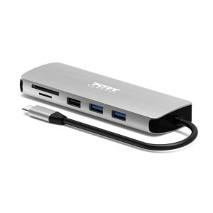 PORT CONNECT USB-C 1× 4K dokovací stanice, 9v1, hliníková konstrukce, 85W PD, stříbrná