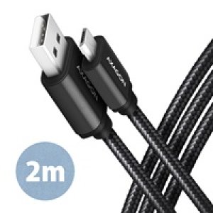 Kabel AXAGON BUMM-AM20AB, HQ kabel Micro USB <-> USB-A, 2m, USB 2.0, 2.4A, ALU, oplet, černý (BUMM-AM20AB)