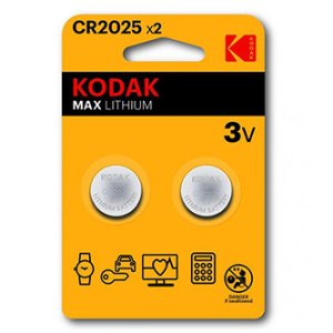Baterie jednorázová lithiová, knoflíková, CR2025, 3V, Kodak, blistr, 2-pack, KOD-2025, knoflíková