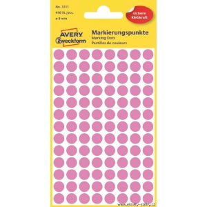 Avery Zweckform etikety 8mm, růžové, 104 etiket, značkovací, baleno po 4 ks, 3111, pro ruční popis
