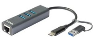 D-Link DUB-2332 USB-C/USB to Gigabit Ethernet Adapter with 3x USB3.0 Hub