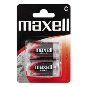 Baterie jednorázová zinková, malý monočlánek, C, 1.5V, Maxell, blistr, 2-pack