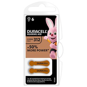 Baterie zinkovzdušná, ZA312, PR41, AC312, DA312, do naslouchadel, Duracell, blistr, 6-pack, 42433