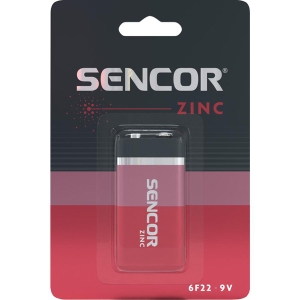 Baterie zinkouhlíková, 6F22, 6F22, 9V, Sencor, blistr, 1-pack