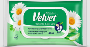 VELVET Vlhčený toaletní papír Camomile & Aloe Vera, 48 ks