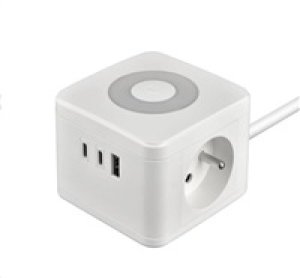 Viking síťový adaptér YC23L, 2x 230 V, 1x USB-A, 2x USB-C, dotykové světlo, délka 1,4 m, bílá