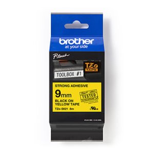 Brother TZe-S621 - Extra silné lepidlo - černá na žluté - Role (0,9 cm x 8 m) 1 kazeta/y lamino páska - pro Brother PT-D210, D600, H110, H200; P-Touch PT-1880, E800, H107; P-Touch Cube Plus PT-P710