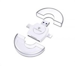Viking OTG čtečka paměťových karet SD a Micro SD 4v1 s koncovkou APPLE Lightning / Micro USB / USB 3.0 / USB-C, bílá