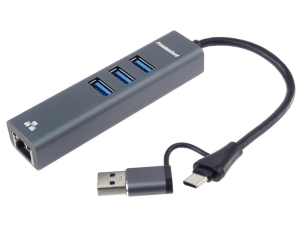 PremiumCord Adaptér USB-C a USB-A na Gigabit 10/100/1000Mbps + 3x USB 3.2 konektor