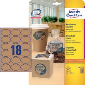Avery Zweckform etikety 63.5mm x 42.3mm, A4, přírodně hnědé, 18 etiket, baleno po 25 ks, L7103-25, pro laserové a inkoustové tiská