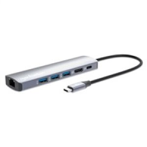 MANHATTAN Dokovací stanice USB-C 6v1, HDMI, USB-C PD 100W, 3xUSB-A 3.0, RJ45
