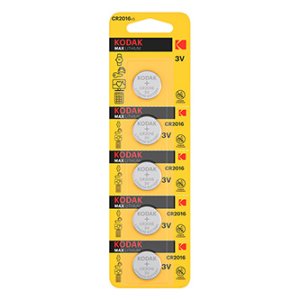 Baterie jednorázová lithiová, knoflíková, CR2016, 3V, Kodak, blistr, 5-pack, KOD-2016BL5, knoflíková