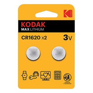 Baterie jednorázová lithiová, knoflíková, CR1620, 3V, Kodak, blistr, 2-pack, KOD-1620BL2, knoflíková