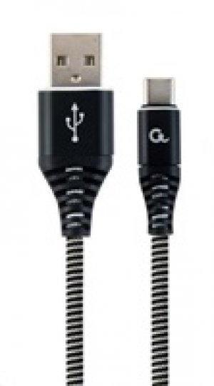 GEMBIRD Kabel USB 2.0 AM na Type-C kabel (AM/CM), 2m, opletený, černo-bílý, blister, PREMIUM QUALITY