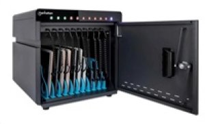 MANHATTAN stolní nabíjecí skříň - 10 portů, 180 W, přepěťová ochrana, tichá ventilace, kovové pouzdro, černá