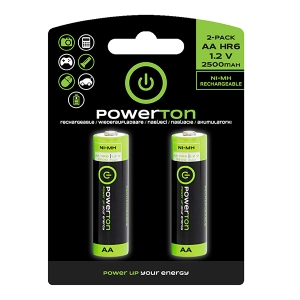 Baterie Ni-MH, AA nabíjecí, 1.2V, 2500mAh, Powerton, blistr, 2-pack