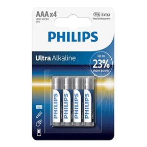 Baterie alkalická, AAA (LR03), AAA, 1.5V, PHILIPS, blistr, 4-pack, LR03E4B/10, Ultra Alkaline