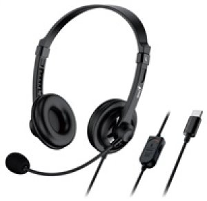 Genius HS-230U USB-C, sluchátka s mikrofonem, ovládání hlasitosti, černá, 2.0, uzavřená