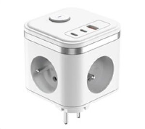 Viking síťový adaptér Y33, 3x 230 V, 1x USB-A, 2x USB-C, tlačítko ON/OFF, bílá