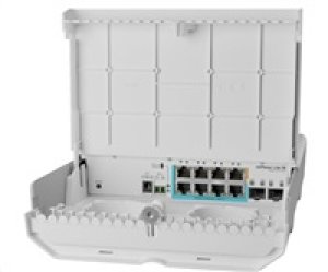 MikroTik CSS610-1Gi-7R-2S+OUT reverzní PoE switch, 8x Gigabit, 2x SFP+, 1x PoE out, 7x PoE in, 56Gbps