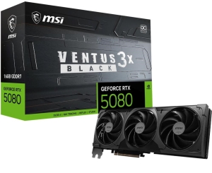 MSI VGA NVIDIA GeForce RTX 5080 16G VENTUS 3X OC BLACK, RTX 5080, 16GB GDDR7, 3xDP, 1xHDMI