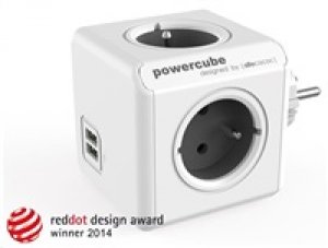 Rozbočovací zásuvka 240V, CEE7 (vidlice) - POWERCUBE, 0.1m, ORIGINAL USB, šedá, POWERCUBE, 4 zásuvky, 2xUSB porty