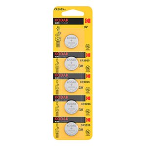 Baterie jednorázová lithiová, knoflíková, CR2025, 3V, Kodak, blistr, 5-pack, KOD-2025BL5, knoflíková