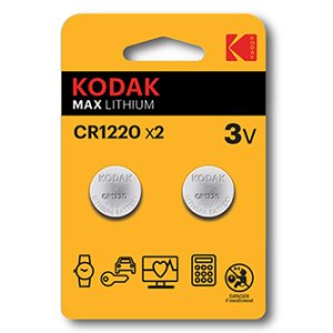 Baterie jednorázová lithiová, knoflíková, CR1220, 3V, Kodak, blistr, 2-pack, KOD-1220BL2, knoflíková