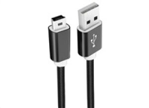 WG - Datový kabel USB Mini-B (5 pins)-USB-A / 1m / nylon braided / black