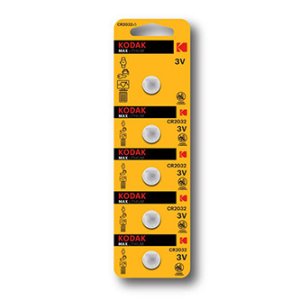 Baterie jednorázová lithiová, knoflíková, CR2032, 3V, Kodak, blistr, 5-pack, KOD-2032BL5, knoflíková