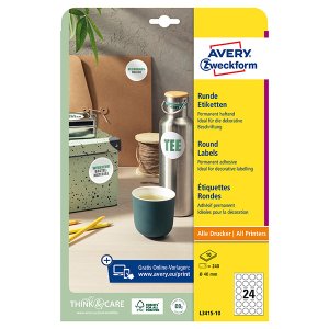 Avery Zweckform etikety 40mm, A4, bílé, 24 etiket, baleno po 10 ks, L3415-10, pro laserové a inkoustové tiskárny, kopírky