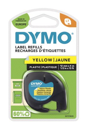 Dymo originální páska do tiskárny štítků, Dymo, 59423, S0721620, černý tisk/žlutý podklad, 4m, 12mm, LetraTag plastová páska