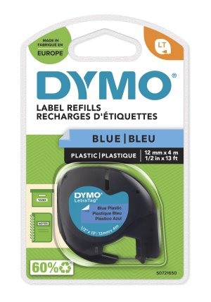Dymo originální páska do tiskárny štítků, Dymo, 59426, S0721650, černý tisk/modrý podklad, 4m, 12mm, LetraTag plastová páska