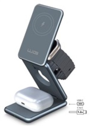 WG - Bezdrátová nabíječka WG39, 3v1, 15W+5W+3W, šedá