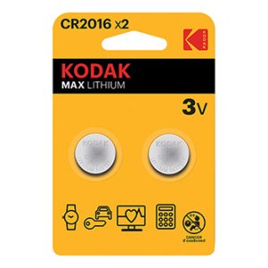 Baterie jednorázová lithiová, knoflíková, CR2016, 3V, Kodak, blistr, 2-pack, KOD-2016, knoflíková