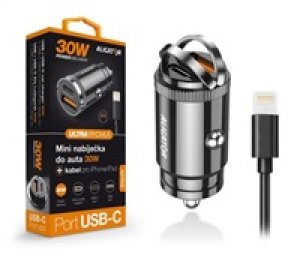 Aligator mini nabíječka do auta Power Delivery 30W,USB-C + USB-A, USB-C kabel pro iPhone/iPad