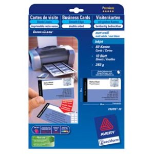 Avery Zweckform vizitky, quick and clean, oboustranné, 8ks/A4 typ matné, bílé, A4, 260 g/m2, 85x54mm, 25 listů, pro inkoustové a l