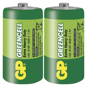 Baterie zinkochloridová, C (R14), malý monočlánek, C, 1.5V, GP, fólie, 2-pack, Greencell