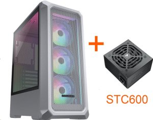 COUGAR PC skříň ARCHON 2 Mesh RGB White Mid Tower Mesh Front Panel 3 x ARGB Fans 3mm TG Left Panel + COUGAR PSU STC600 