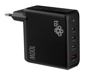 TB 3x USB-C + 1x USB-A nabíječka, GaN, 100W, černá