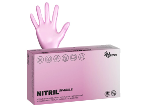 Rukavice NITRIL SPARKLE M, nepudrované, 100 ks, perleťově růžové