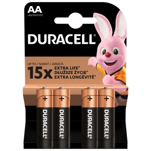 Baterie alkalická, AA (LR6), AA, 1.5V, Duracell, blistr, 4-pack, MN1500