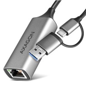 AXAGON ADE-TXCA, USB-C + USB-A 3.2 Gen 1 - Gigabit Ethernet síťová karta, Asix AX88179, auto instal