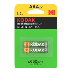 Baterie nabíjecí Ni-MH, tužková, AAA, 1.2V, Kodak, blistr, 2-pack, KOD-REC002, 650 mAh