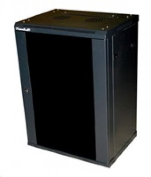 XtendLan 19" nástěnný rozvaděč 12U, šířka 600mm, hloubka 450mm, nosnost 60 kg, skleněné kouřové dveře, svařovaný, černý